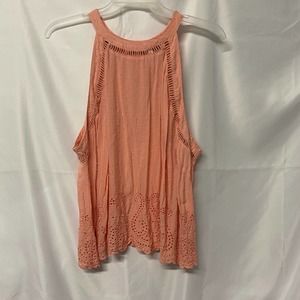 Xhilaration Sleeveless Top Blouse Eyelet Lace Peachy Salmon Color Race Back 3X